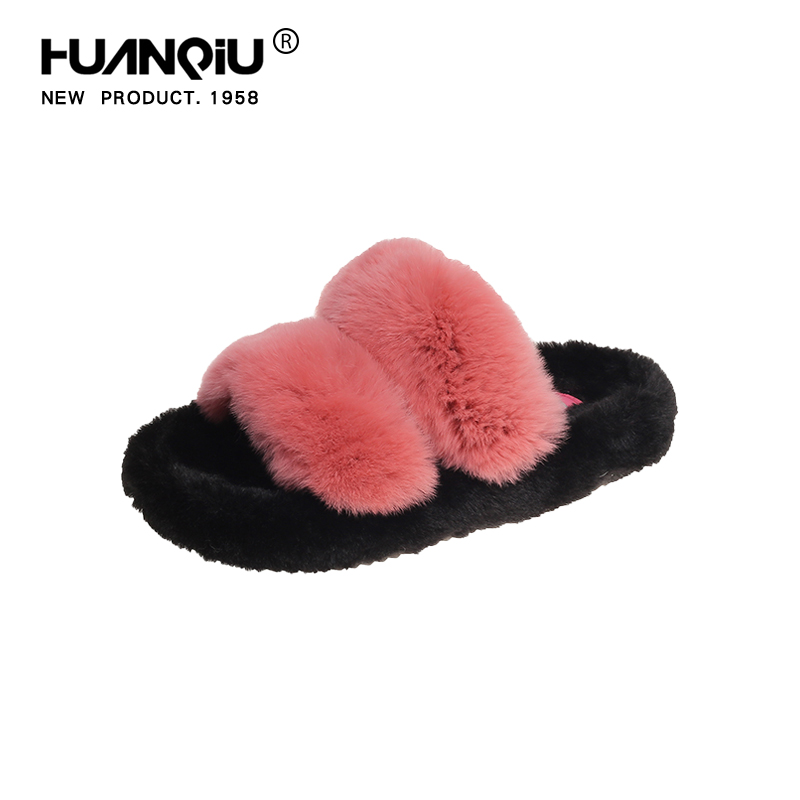 Universal Thick Sole Fluffy Slippers Female Outwear Autumn and Winter 2024 New Arrival Online Influencer Fashion Dopamine Plush Cotton Slippers