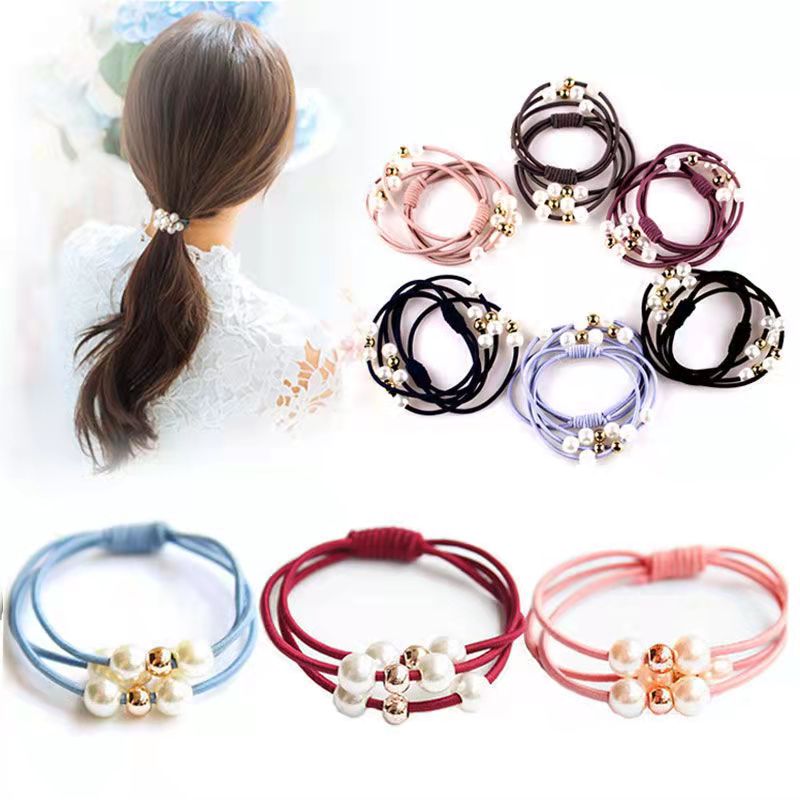 High Elastic Nine Beads Black Leather Hair Bands