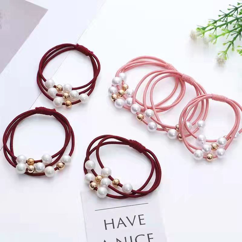 High Elastic Nine Beads Black Leather Hair Bands