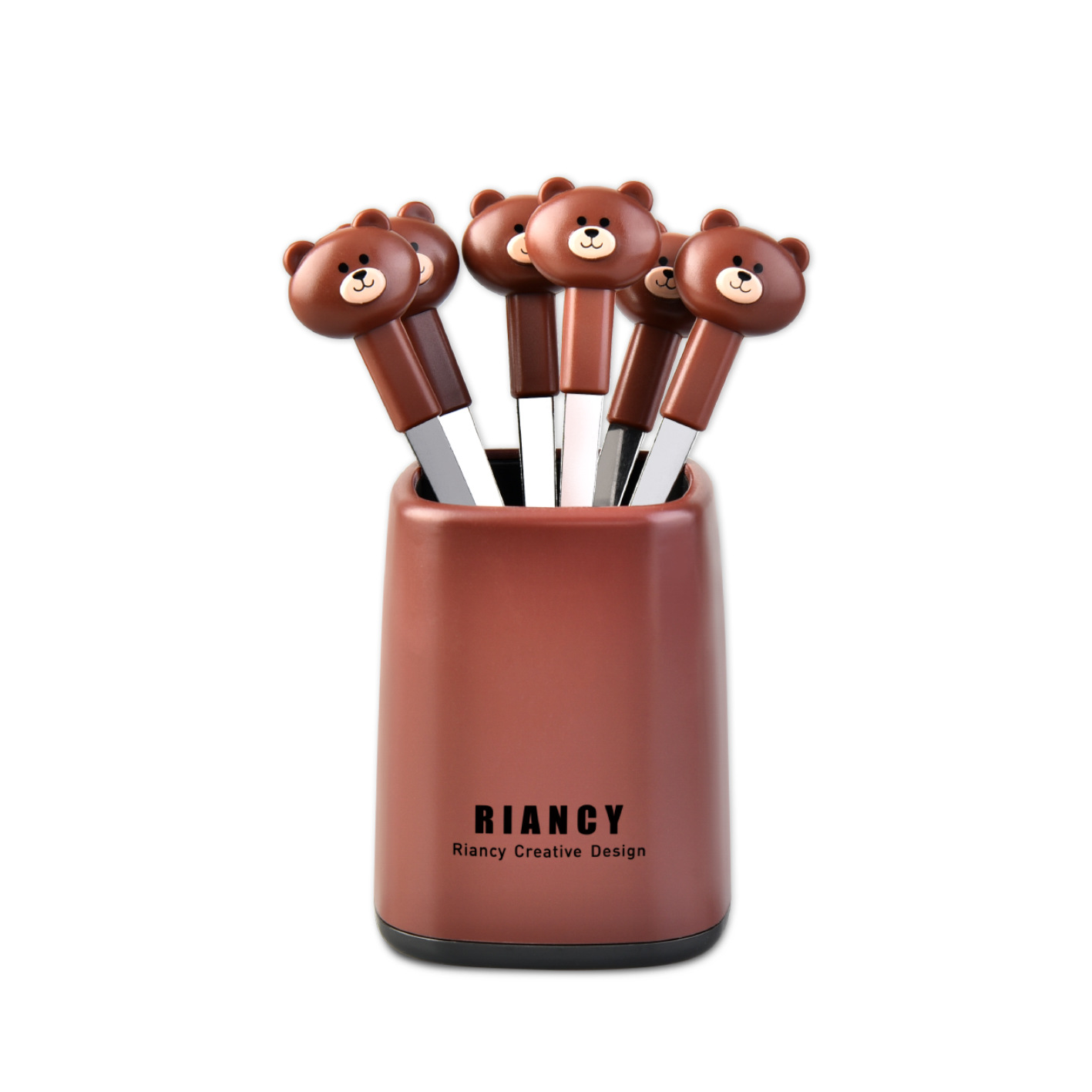 Rili Bear Stainless Steel Fruit Fork Set For Home Cute Small Fork Fruit Toothpick Cake Dessert Fork 6 PCs