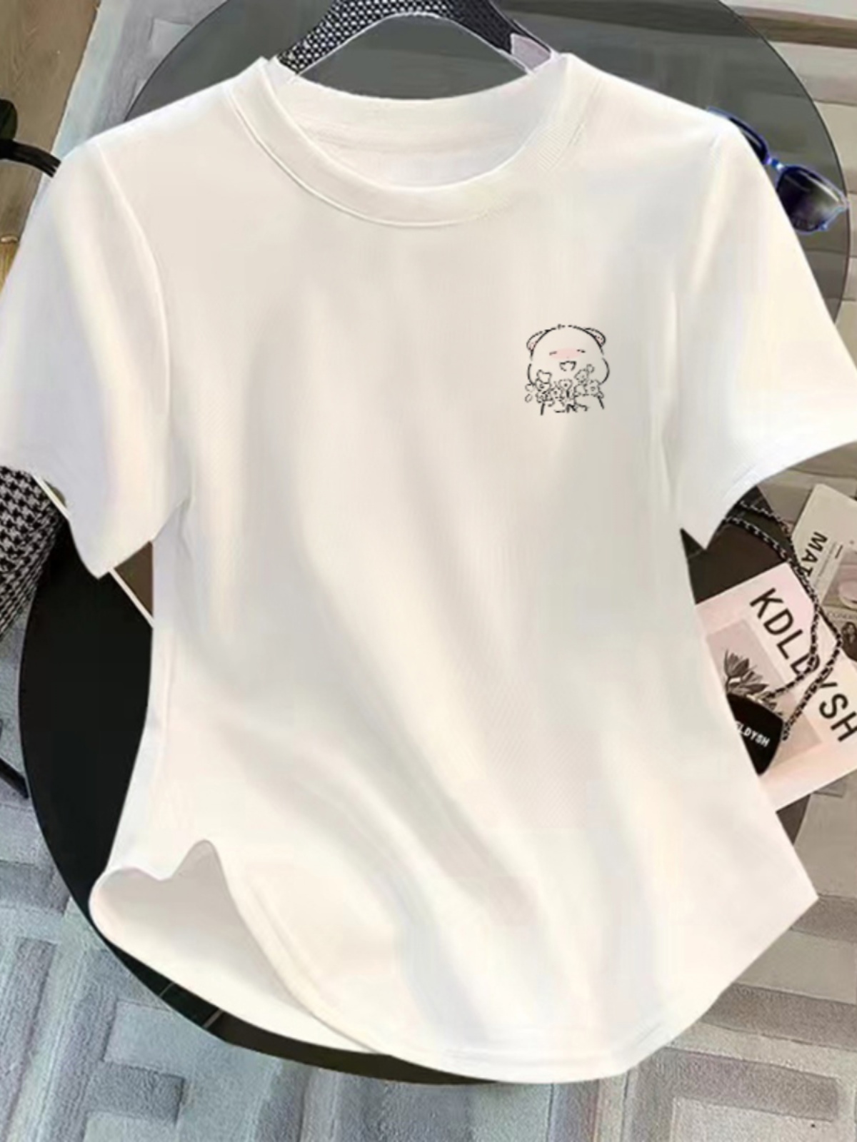Women's Fashionable Short T-shirt, 100% Cotton Coat Women's Summer Irregular Design Niche Style Short Sleeve T-shirt