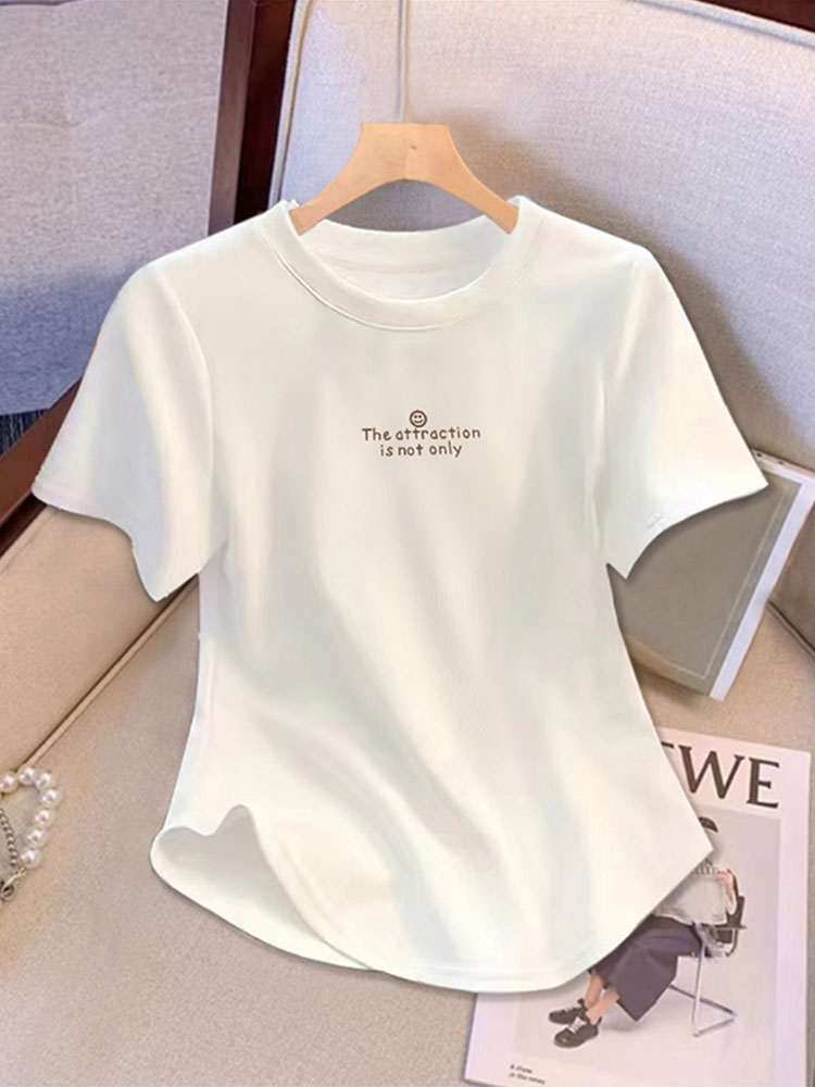 Thirteen Rows Women's White Short Sleeve T-Shirt Women 2025 Summer New Arrival Slim Looking European Goods Chic Short Western Style Tops