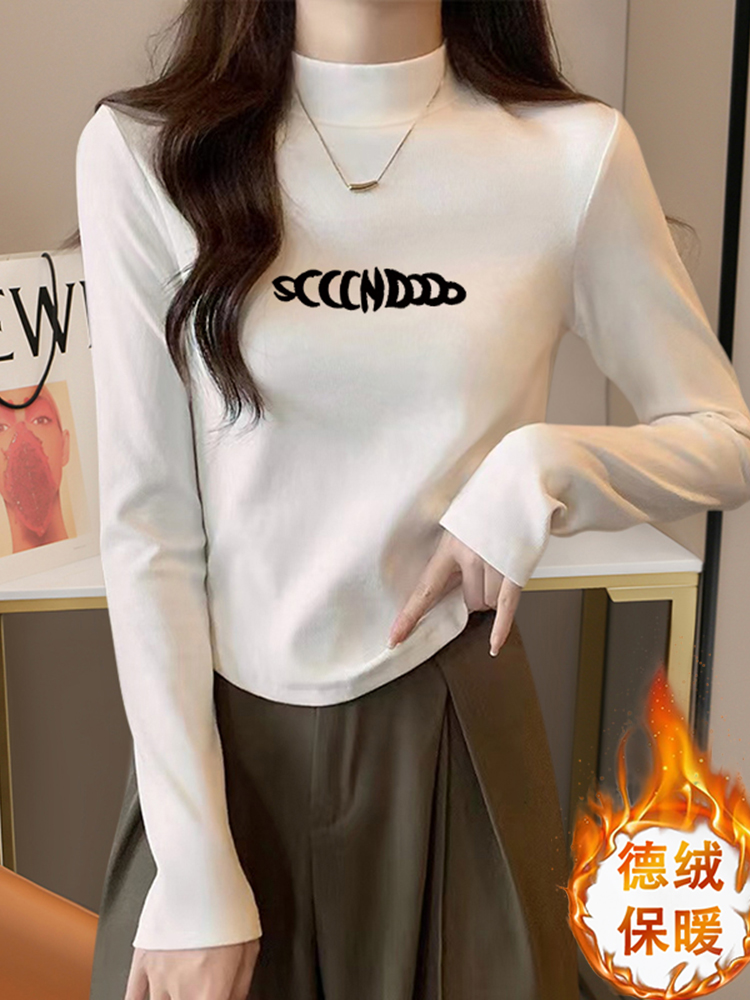 Dralon Thickened Half-High Collar White T-Shirt Women's Autumn and Winter Clothes 2025 New Arrival Inner Bottoming Shirt Slim Long Sleeve Top