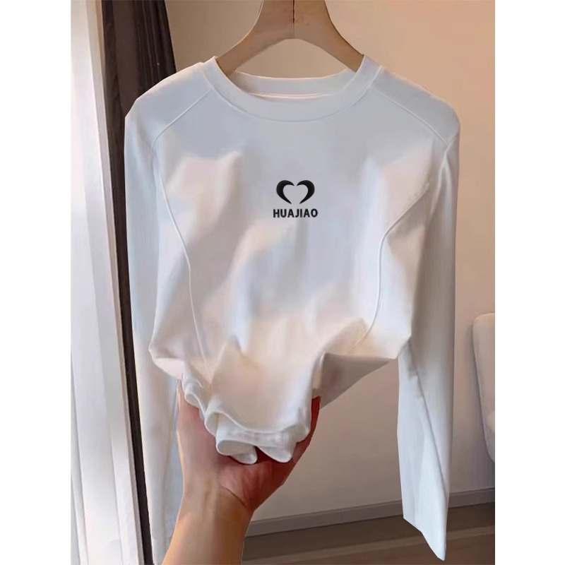 White Asymmetrical Shoulder Long Sleeves T-Shirt Women's 2025 Spring & Fall New Arrival Inner Match Slimming Silm Bottoming Shirt Top Clothes