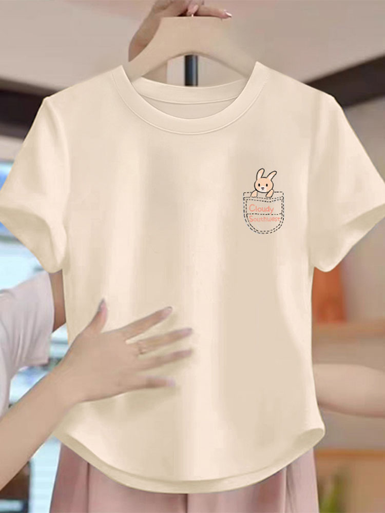 Women's 13 Lines Short Tops Pure Cotton High Waist Summer 2025 New Arrival Shoulder Asymmetrical Short Sleeve T-Shirt Women