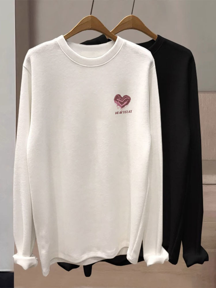 Fleece-lined Thickened Bottoming Shirt Women's Autumn and Winter Dralon Fancy Inner Wear Long Sleeve T-shirt Heattech Wide Loose Shoulder Tops