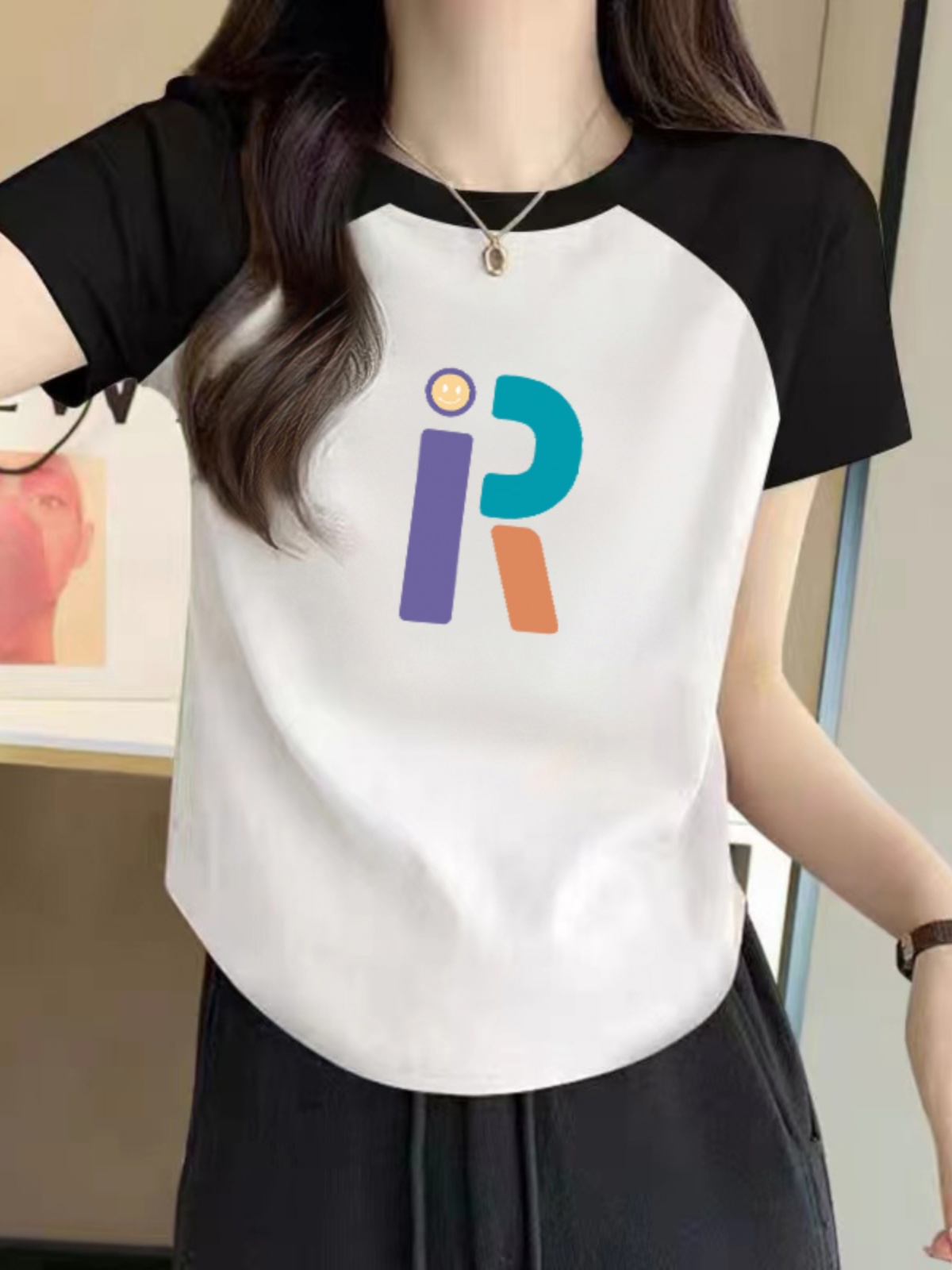 Shoulder Pure Cotton Sexy Short Short Sleeve T-shirt Women's Top 2025 Summer New Arrival Small Contrast Color Undershirt