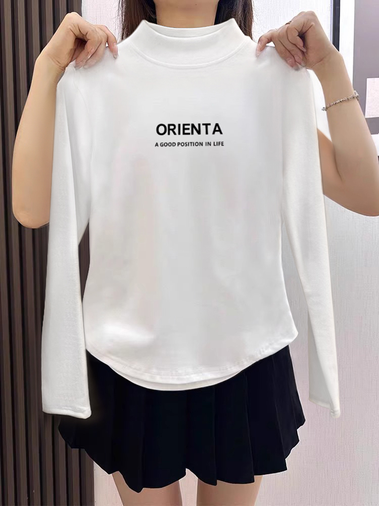 Shoulder Half Turtleneck Bottoming Shirt Female Fall and Winter New Arrival Asymmetrical Slim Fit Inner Wear Dralon Heattech Fashion Long Sleeve Top