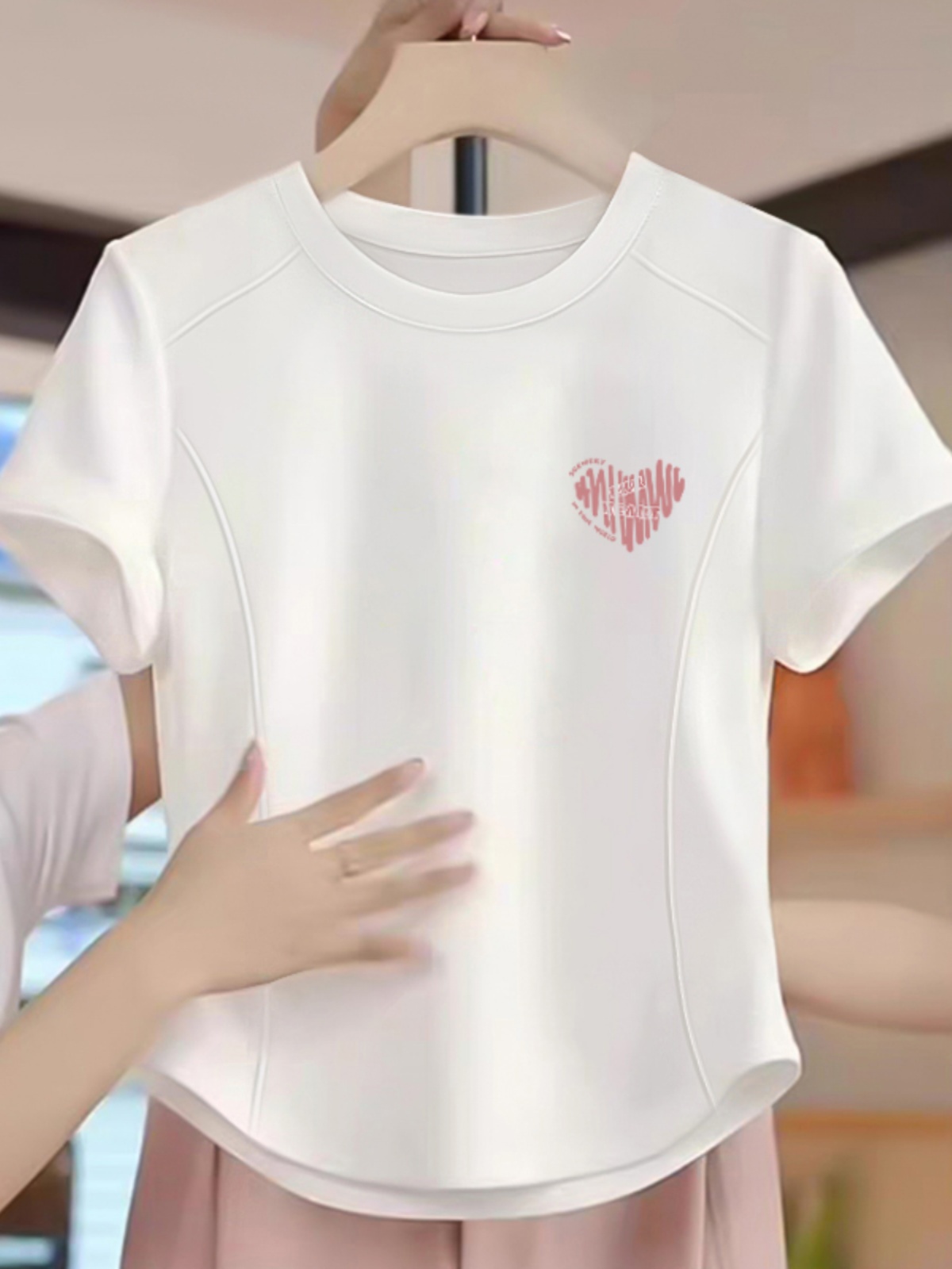 Women's Clothing Pure Cotton Asymmetrical Hem Short Sleeve T-Shirt Women's Summer Slimming Fishbone Small Shirt Short Tops Fashion