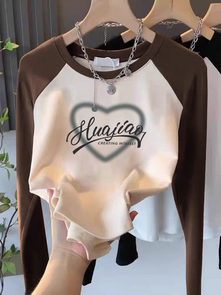 Pure Cotton Silm Bottoming Shirt for Women 2025 Autumn Inner Wear Western Style Youthful-Looking Raglan Sleeve Short Upper Clothes Long Sleeves T-shirt Fashion