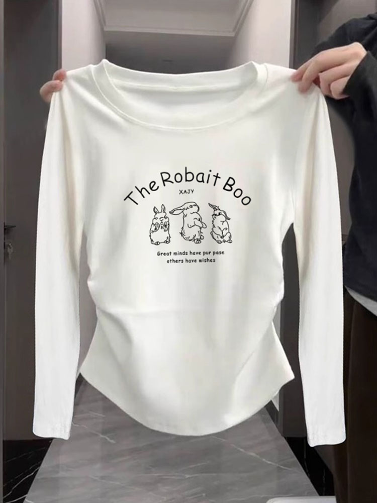 13 Lines Women's Clothes Long Sleeve T-shirt Women's Asymmetrical Shoulder Bottoming Shirt Spring Autumn Underwear Curved Hem Short Top Fashion