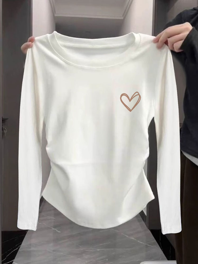 Women's Clothing Fall and Winter New Cotton T-shirt Women's Long Sleeve Stylish Pleated Waist Tight Sexy Bottoming Shirt Tops