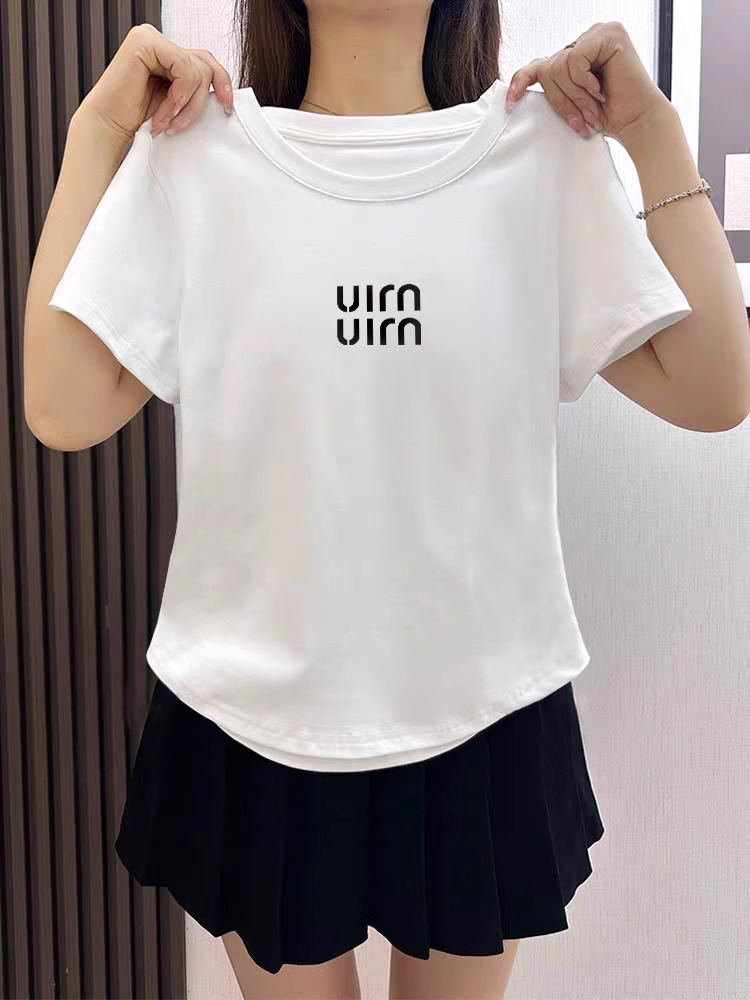 13 Lines Women's White Short Sleeve T-Shirt Women 2025 New Arrival Asymmetrical Easiest for Match Summer Shoulder Western Style Top Tide