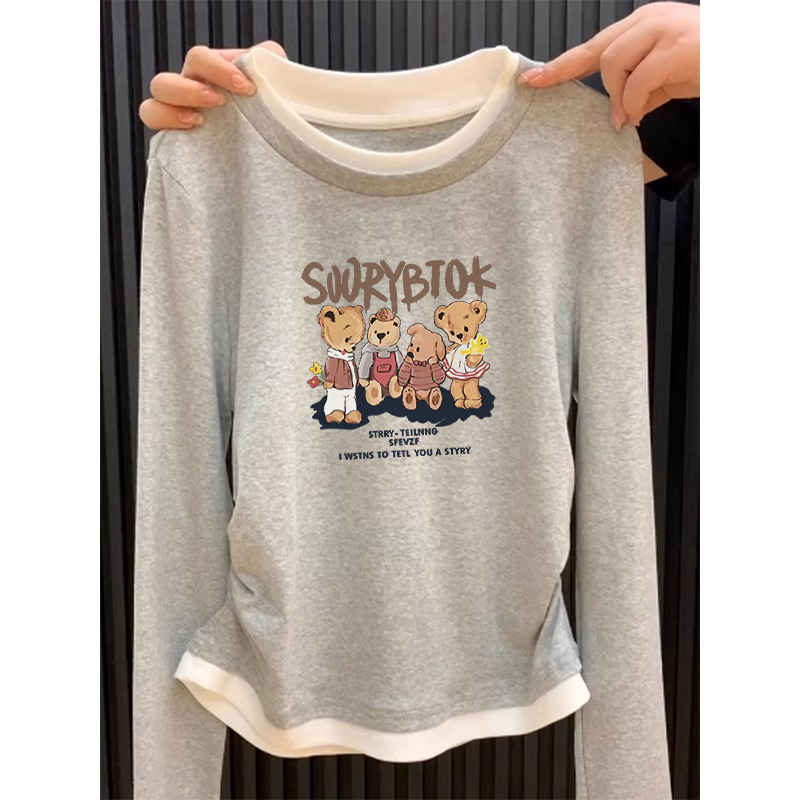 Fake Two-Piece Long Sleeves Bottoming Shirt for Women 2025 Spring New Arrival Silm Color Contrast Short Dralon Inner Wear T-shirt Ins Tops