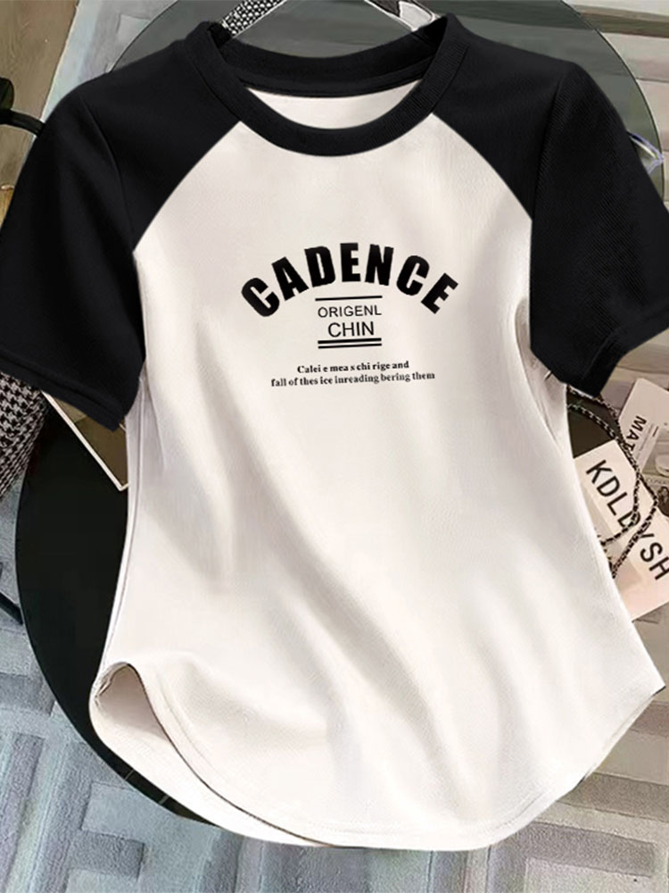 Contrast Color Raglan Short-Sleeved T-shirt Women's Summer Wear Silm Slim Looking Short Half Sleeve Bottoming Shirt Trendy Hong Kong Style Chic Tops