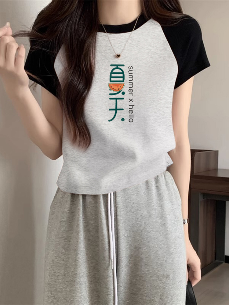2025 New Arrival Shoulder T-Shirt Women's Short Sleeve Summer Silm Easiest for Match Raglan Sleeve O-neck Short Tops Summer Isn Fashion