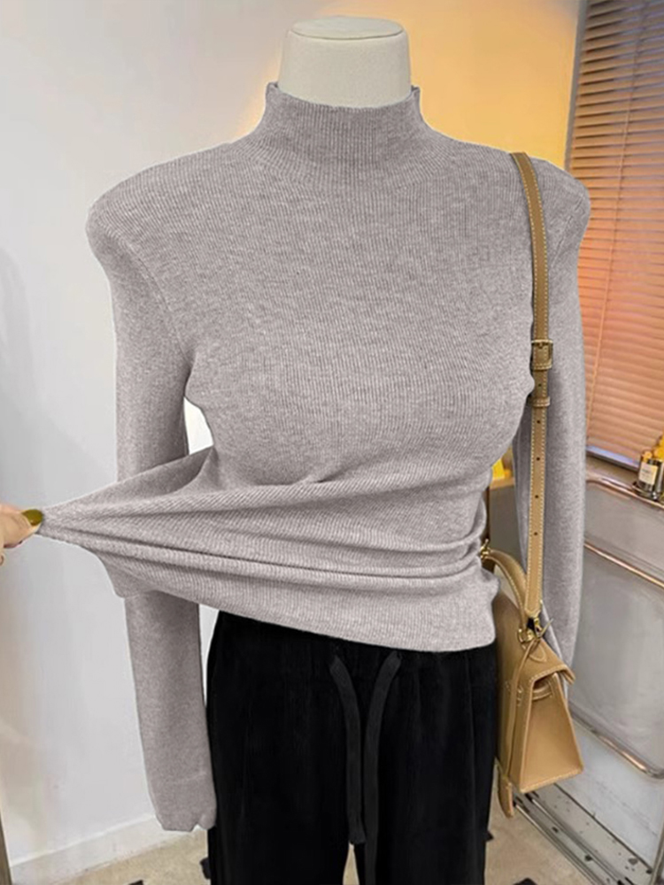 Fall and Winter 2025 New Arrival Soft Glutinous Idle Style Cashmere Feel Sweater Half Turtleneck Knitting Bottoming Shirt Female Black Inner