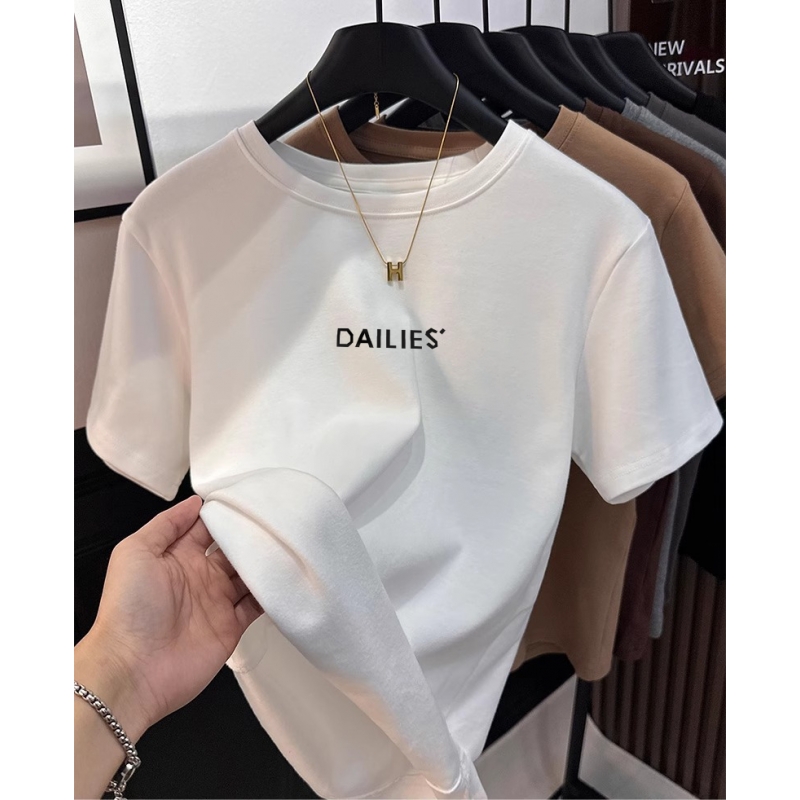 Women's Clothing Stylish Fitted Short T-shirt Summer New Arrival Thin Short Sleeve White Shoulder Fashion