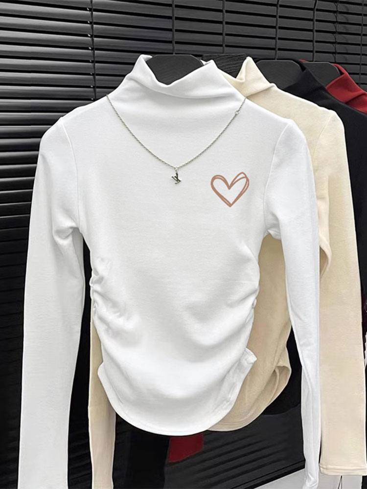 Dralon Inner Wear Small Stand-up Base Shirt Female Fall and Winter New Arrival Shoulder Long Sleeve Short T-shirt Slim Looking Half Collar Top