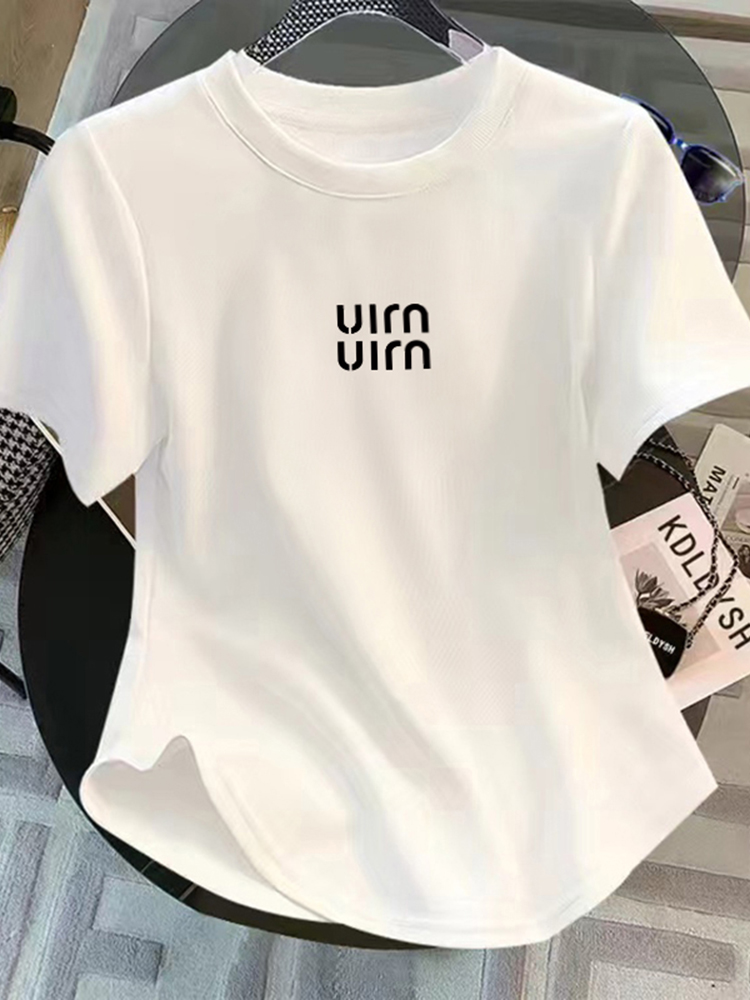 round Neck Shoulder Short T-Shirt Women's Summer 2025 New Arrival Best Selling Silm Sexy Short Sleeve Chic Western Style Top Women