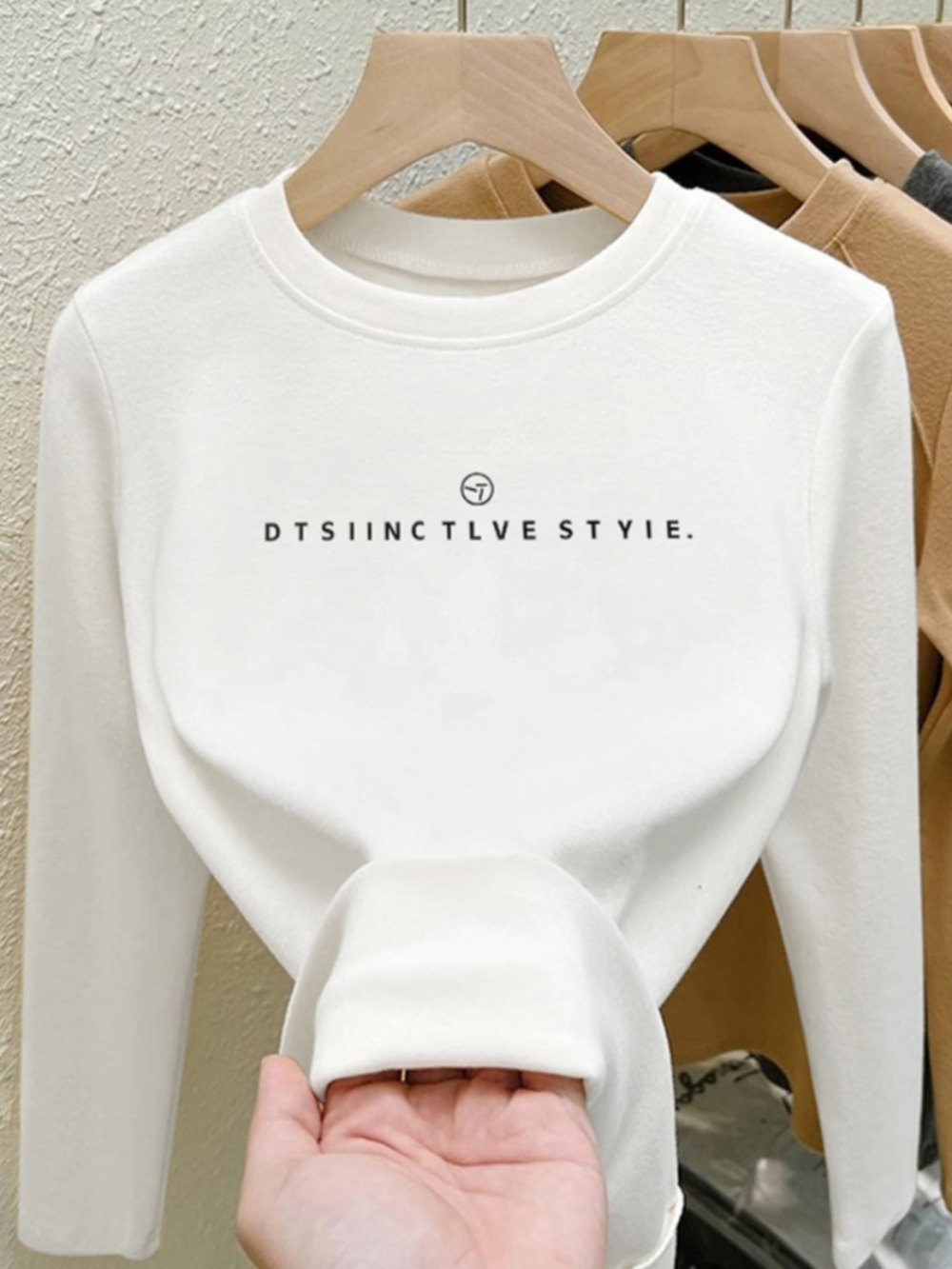 round Neck Bottoming Shirt Silm Inner Wear Long Sleeve T-shirt Women Spring & Fall K-style White Niche Style All-Matching Short 100% Cotton Coat