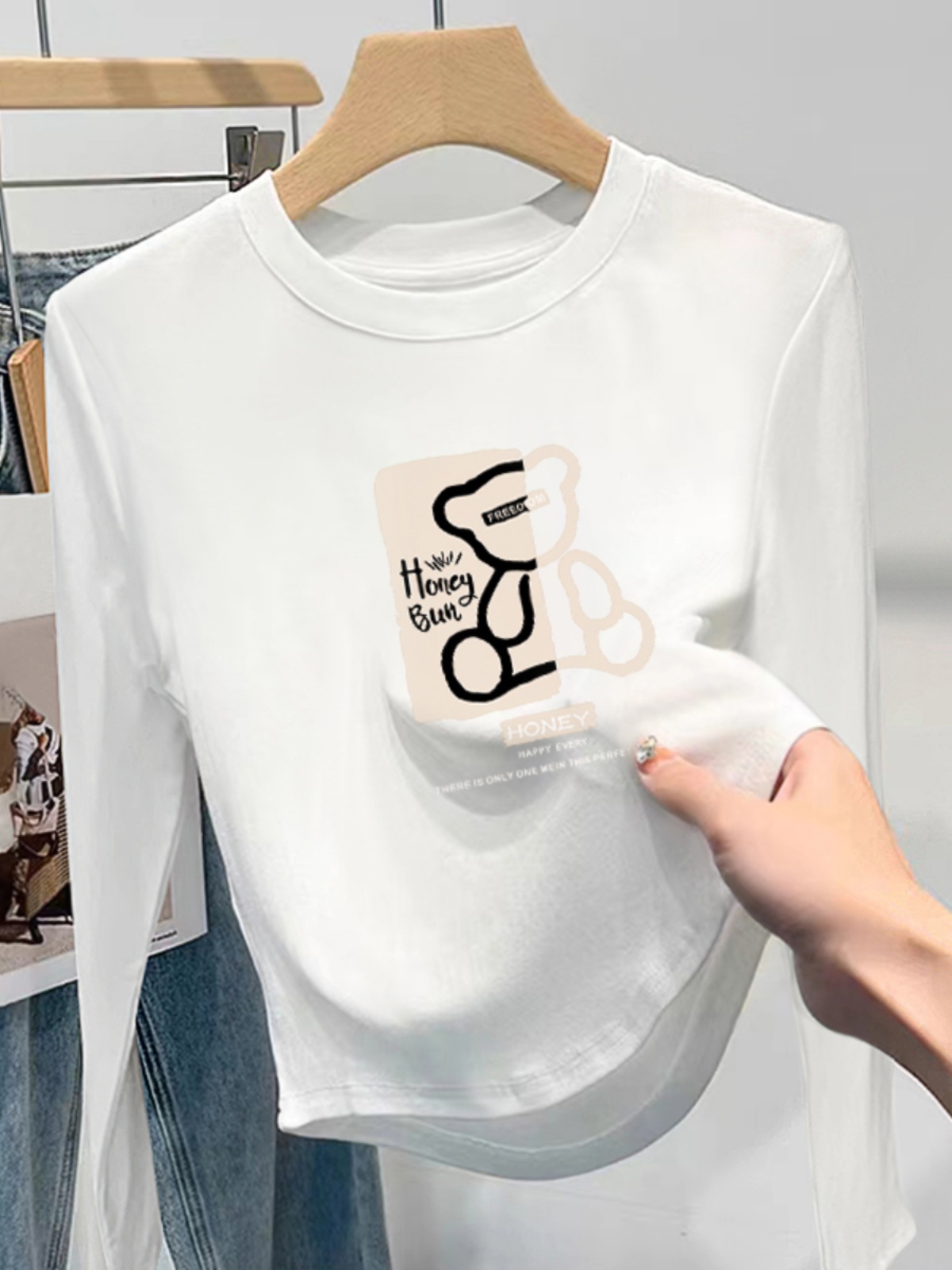 Thirteen Lines Women's Clothing Shoulder Long Sleeves T-Shirt Women's Spring and Autumn Inner Bottoming Shirt Stylish Short Irregular Top