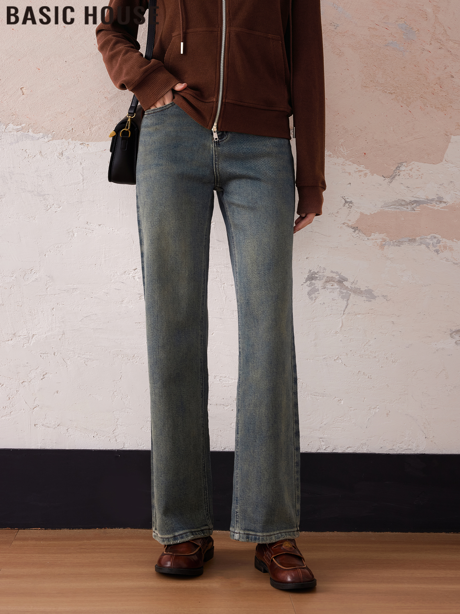 Basic House/Baijiahao Tibetan Meat Contraction Trouser Drooping Slimming Narrow Version Straight Wide Leg Denim Children Spring