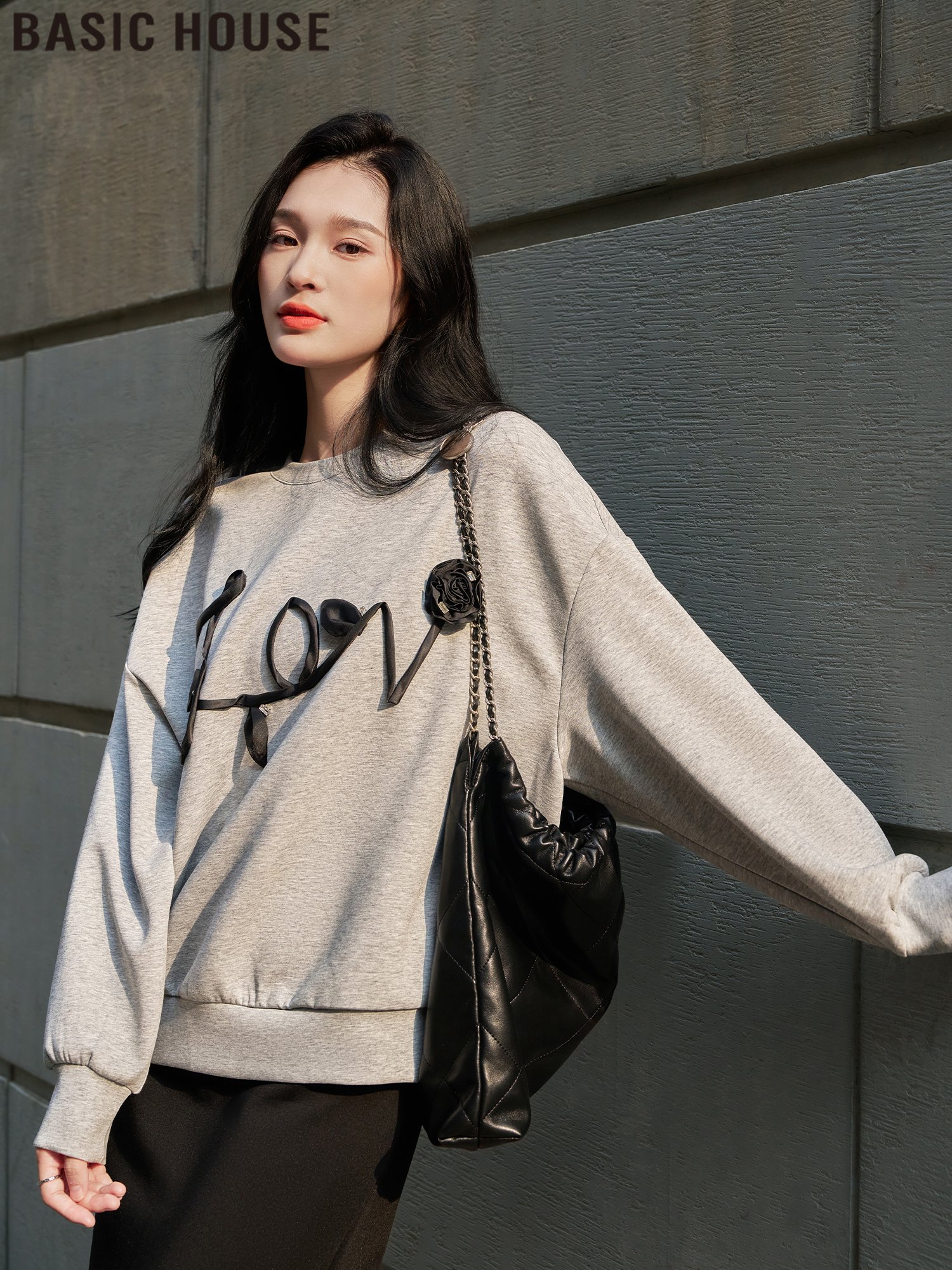 Basic House/Baijiahao Random Design Casual Loose round Neck Sweatshirt Female 2025 Spring & Fall New Arrival