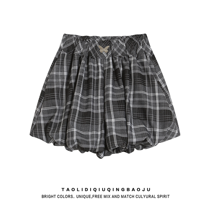 Three-Dimensional Butterfly Gingham Culottes Women's Summer Preppy Style Bud