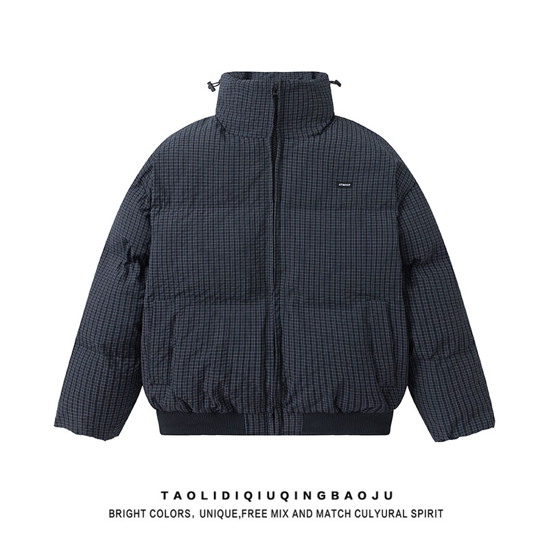 Retro Plaid Stand-up Collar Cotton-Padded Clothes Cotton-Padded Clothes for Women 2025 New Arrival Winter Loose Couple Thickened Heattech Puffer Jacket Coat