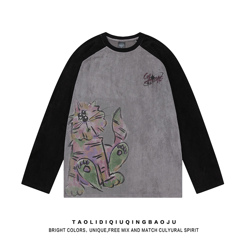 Trendy Hand-Painted Graffiti Casual Distressed Long Sleeves T-shirt