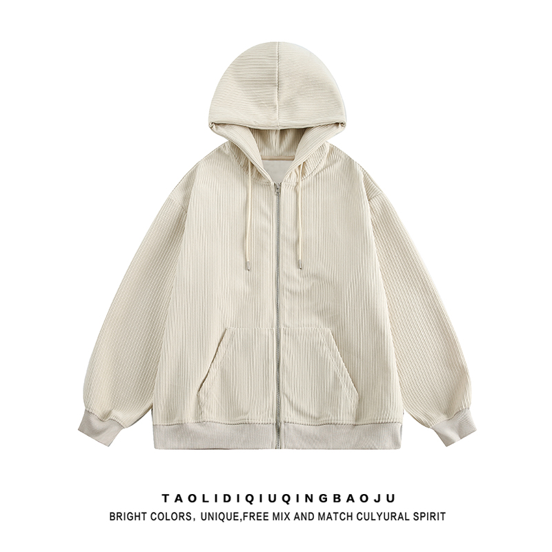 Unisex Loose Corduroy Cardigan Hoodie, BF Lazy Style 400G Heavyweight