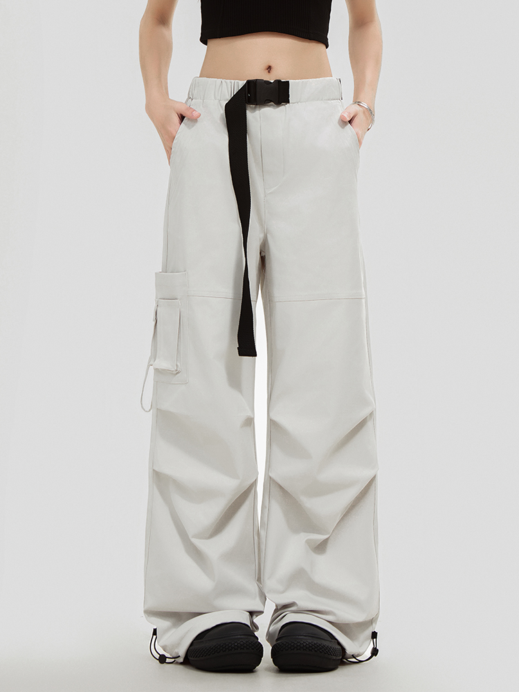 American Retro Belt Pure Color Straight Cargo Pants Women 2025 New Arrival Trendy Loose Wide Leg Straight Casual Pants