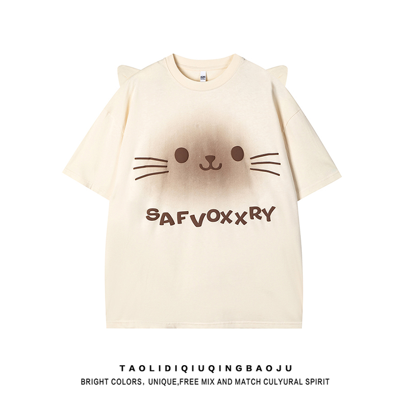 Soft Girl Cute Three-Dimensional Cat Japanese Style Short-Sleeved T-shirt