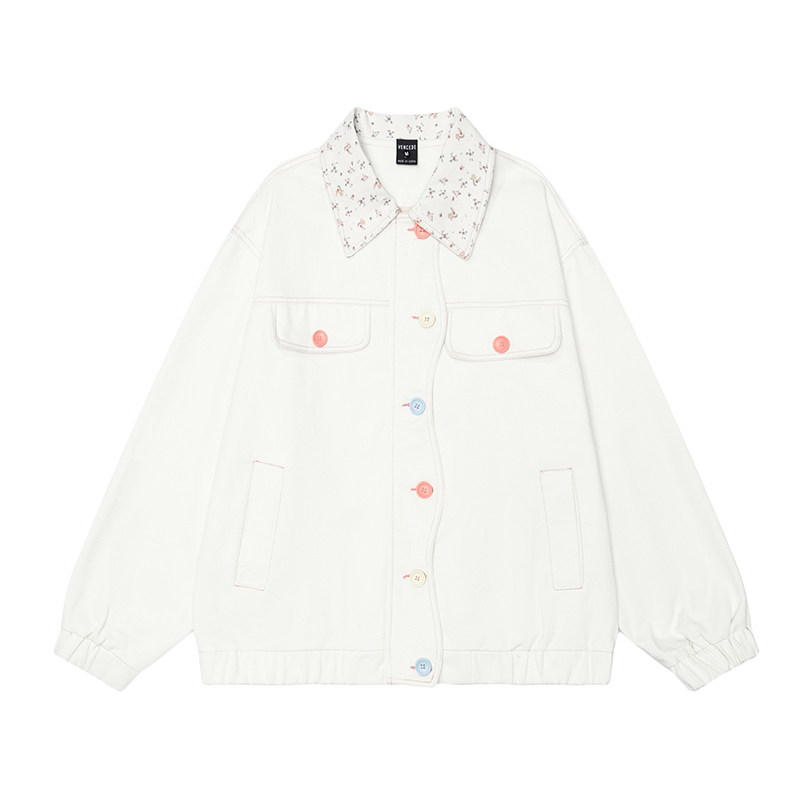 Sweet Style Age-Reducing Color Button Denim Outwear Female Loose Small Soft Girl Dopamine Loose-Fitting Jacket Top