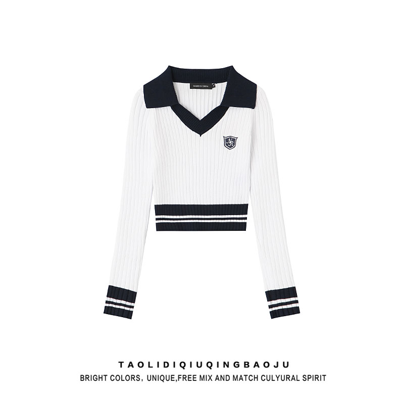 Escape from the Earth American Style Shoulder Top Knitted Polo Shirt