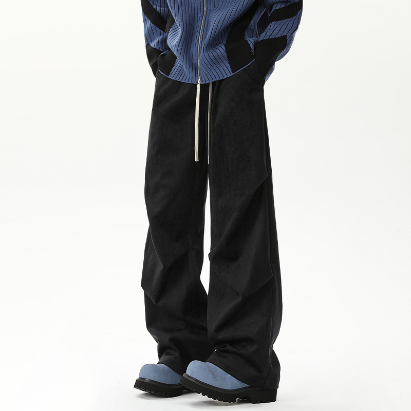 American High Street Cleanfit Ruched Paratrooper Pants Female Autumn Fashion Brand Loose Wide Leg Fleece-lined Black Casual Pants