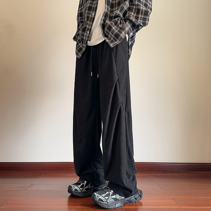 Fancy Ruched Design Corduroy Pants Children Winter Fleece-lined Thickening Wide Leg Pants Loose Straight-leg Casual Pants