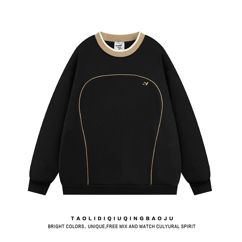 American Retro Lines Assorted Colors Fleece Sweatshirt Women 2025 New Arrival Trendy Loose Lovers Wild round Neck Pullover