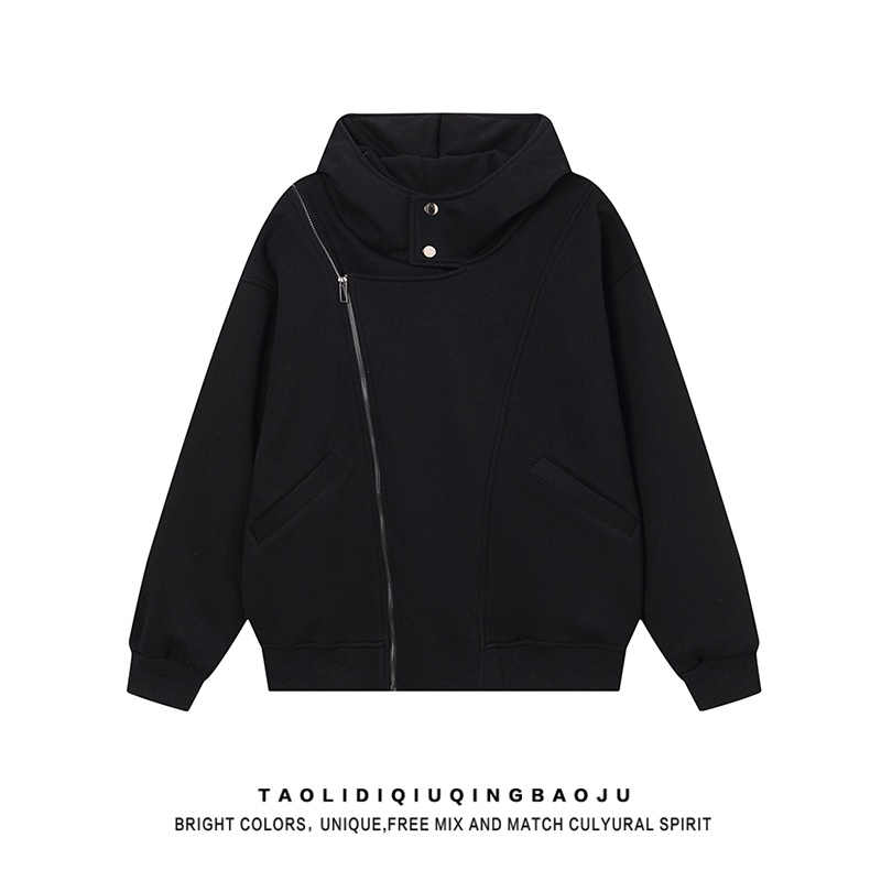Stylish Double Zipper Gray Hooded Sweatshirt Women 2025 New Arrival Best Selling High Street Couple Wear Loose Fleece Padded Coat