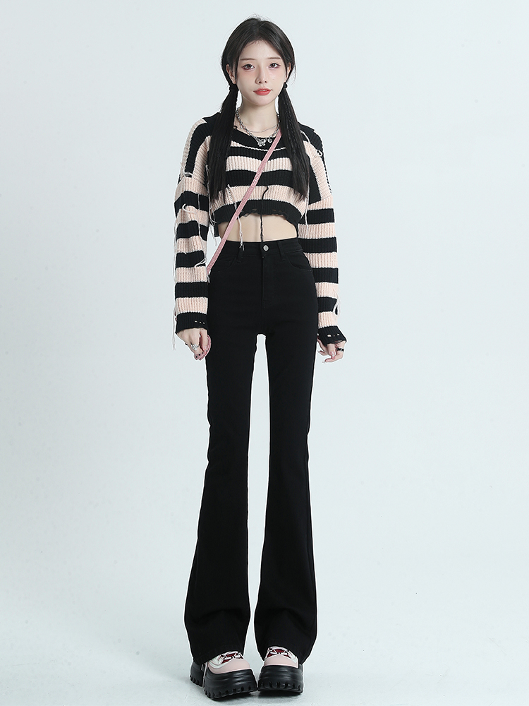 Black High Waist Spring and Summer Mop Trousers Micro Speaker