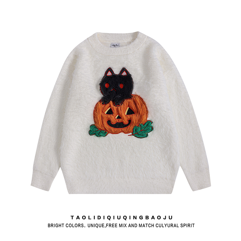 American Fun Kitten Flocking round Neck Sweater Female 2025 New Arrival Loose and Idle Soft Glutinous Mohair Knitwear Winter