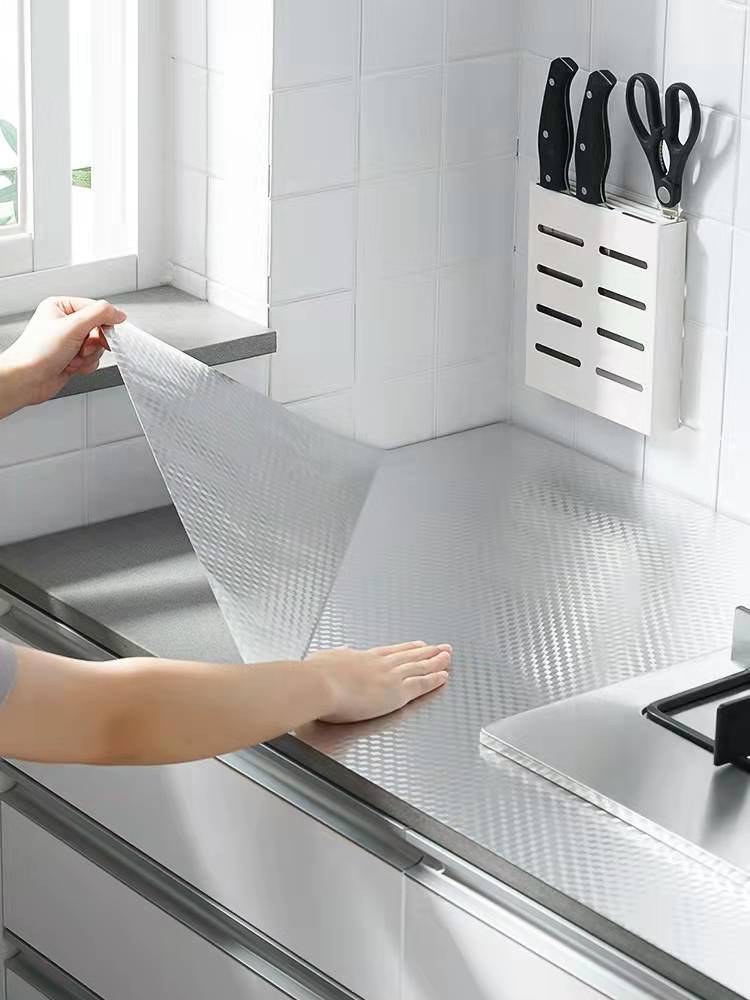 Kitchen Greaseproof Stickers High Temperature Resistance Aluminized Paper Tin Foil Waterproof Moisture-Proof Thickened Self-Adhesive Cabinets Countertop Wallpaper Stove
