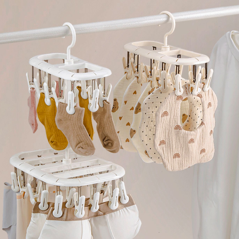 For Home Multifunctional Clothes Hanger Kids Drying Socks' Clip Intimates Clothes Hanger Multi-Clip Foldable Baby Disc Storage