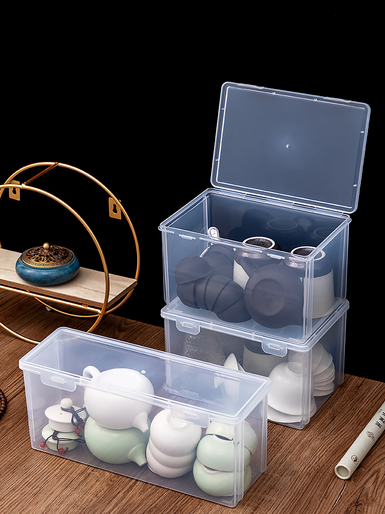 Tea Set Storage Box Dustproof with Cover Transparent Coffee Table Top Tea Cup Storage Storage Kung Fu Teapot Storage Rack