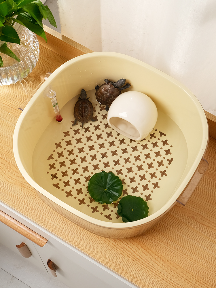 Turtle Feeding Cylinder Fish Tank For Home Living Room and Dormitory Desktop Landscaping Cylinder Small Brazilian Turtle Cylinder Double-Layer Water Exchange Convenient