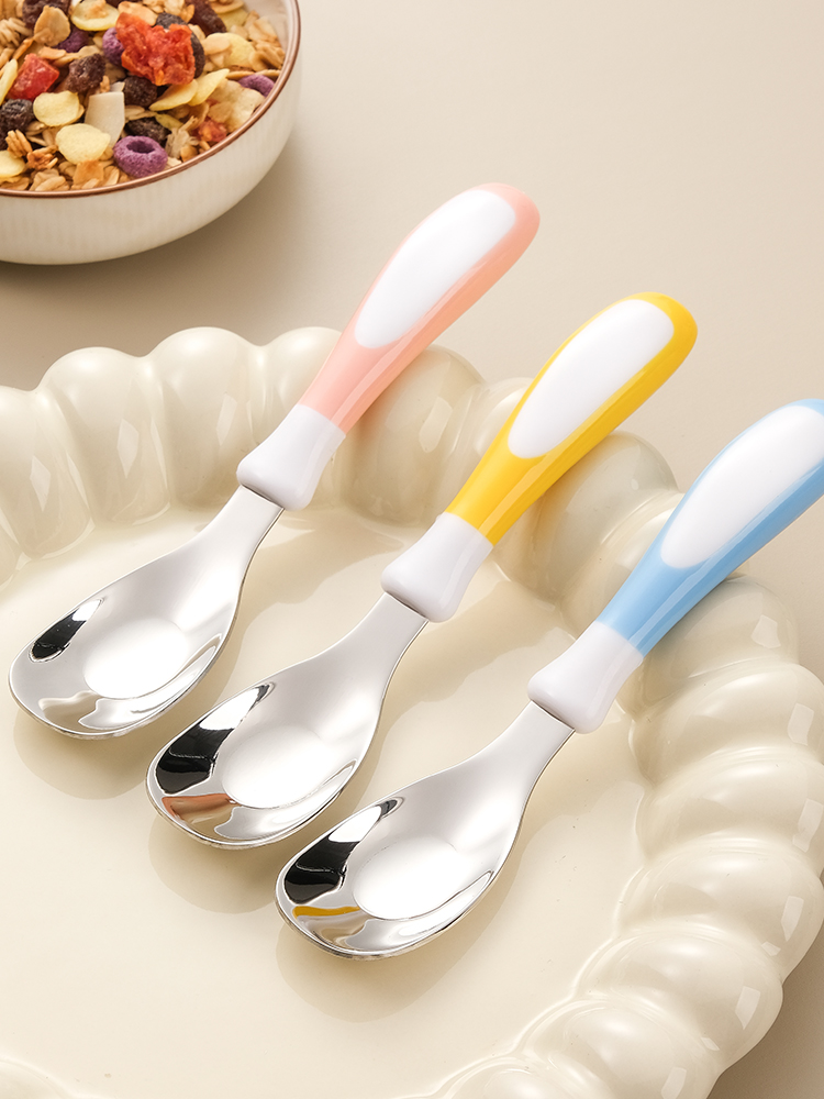 316L Stainless Steel Ingot Spoon Baby Self-Eating Kids Feeding Food Supplement Training Spoon Ingot Fork