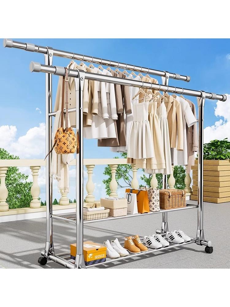Full Stainless Steel Laundry Rack Floor Vertical For Home Retractable Bedroom Balcony Clothes Rack Air a Quilt Storage Organizing Holder