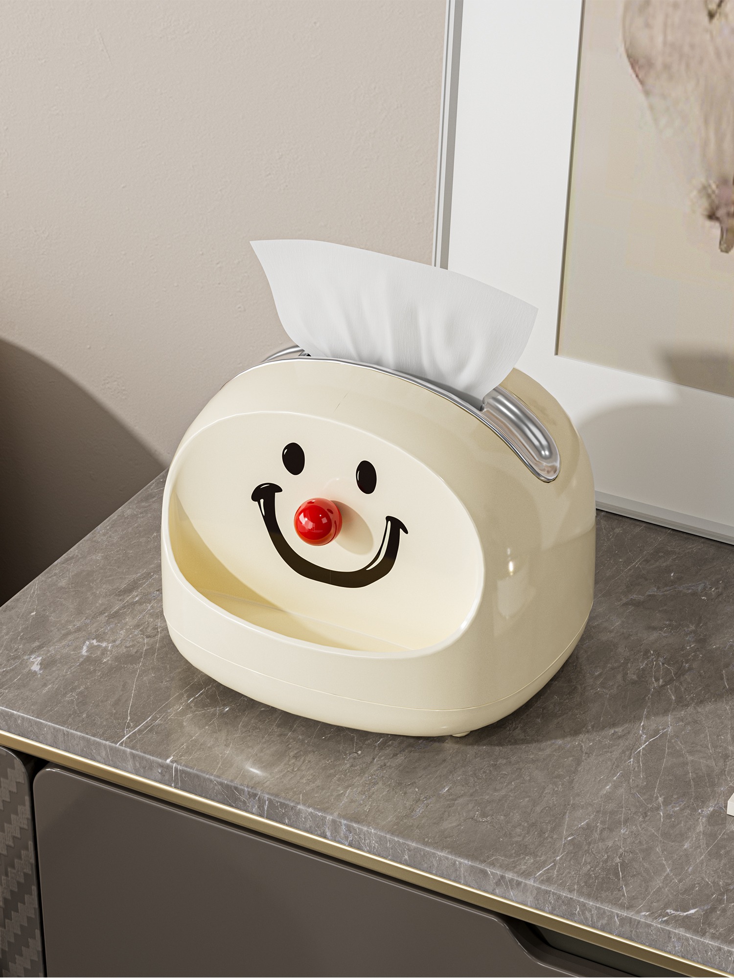 Jujiajia Smiling Face Desktop Rebound Tissue Box Cute Minimalist Roll Paper Napkin/Tissue Holder Girl Cartoon Tissue Box