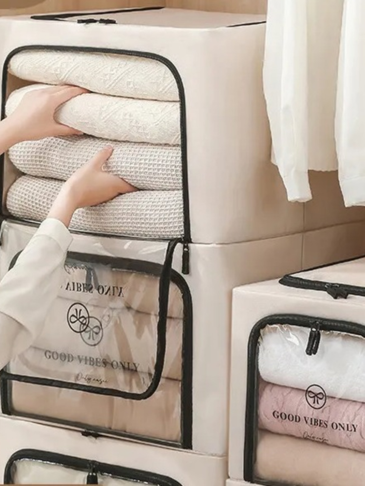 Jujiajia Quilt Storage Box Bedroom Wardrobe Storage Box Home Foldable Clothing Storage and Carrying Fabric Clothes